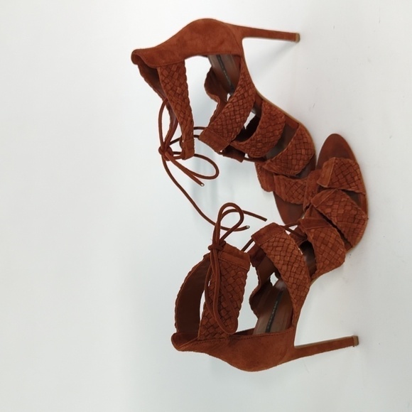 Zara Braided Lace Up Suede Stiletto Heels Brunt Orange 38/7.5 summer bohemian - Picture 5 of 12
